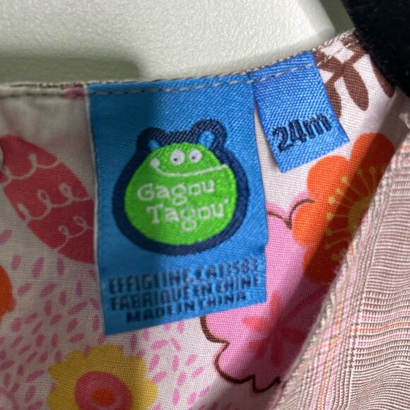 Gagou Tagou‎ Plaid Dress Jumper Sleeveless Embroidered Floral Brown 24M Cottage - Picture 8 of 10